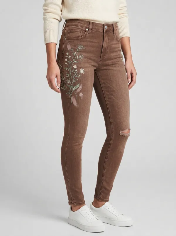 Women's Floral Nature Botanical Embroidered Graphic Slim Jeans