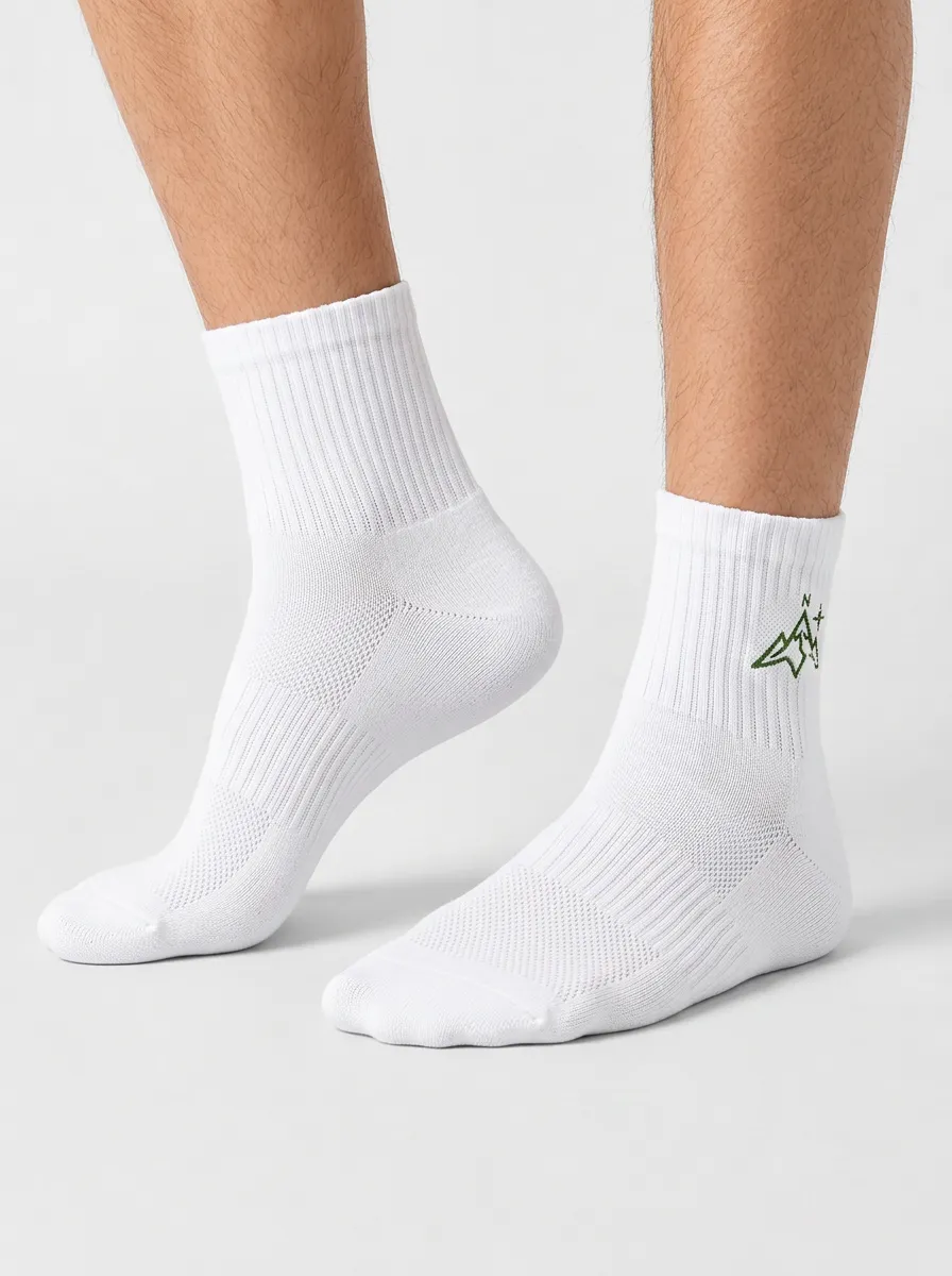 White Modern Mountain Graphic Performance Ankle Socks