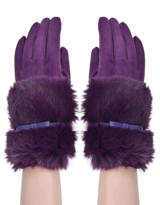 Band Detail Faux Fur Gloves
