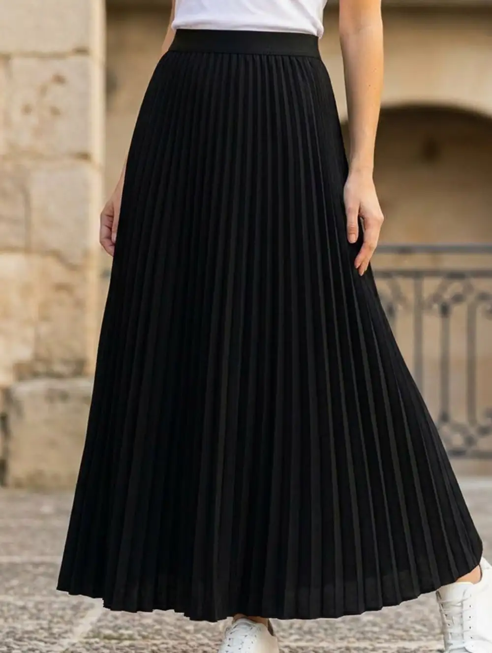 Flared Pleated Midi Skirt