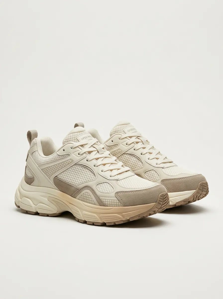 Chunky-Sole Suede-Panel Mesh-Panel Casual Sneakers