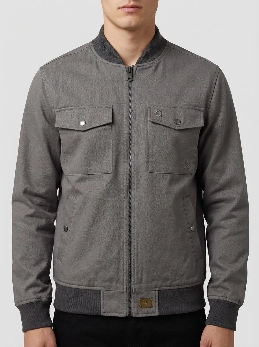 Men's Olive Green Utility Bomber Printed Jacket