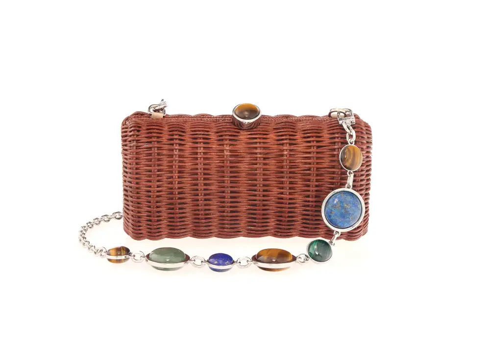 Artful Stone Accent Woven Basket Top Handle Bag