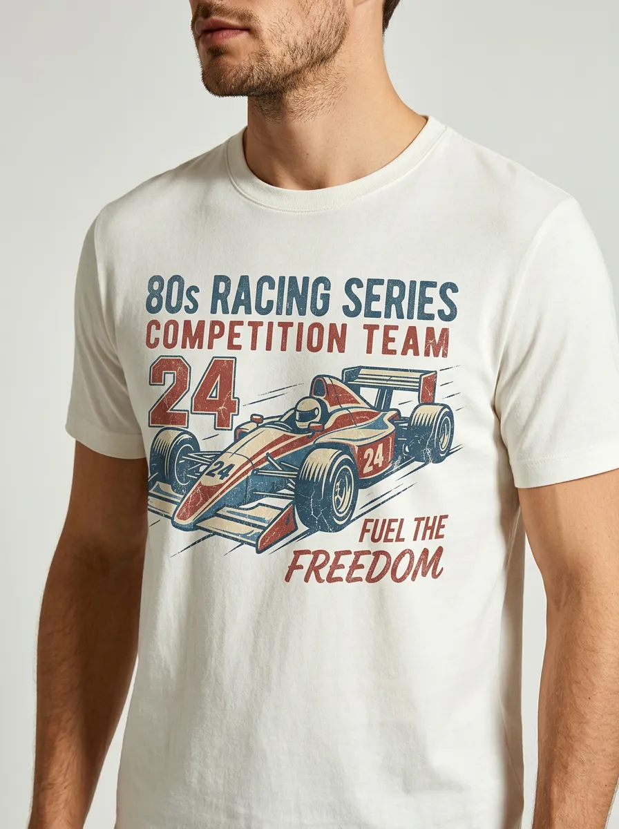Men's 80s Racing Series Formula Car Printed T-shirt
