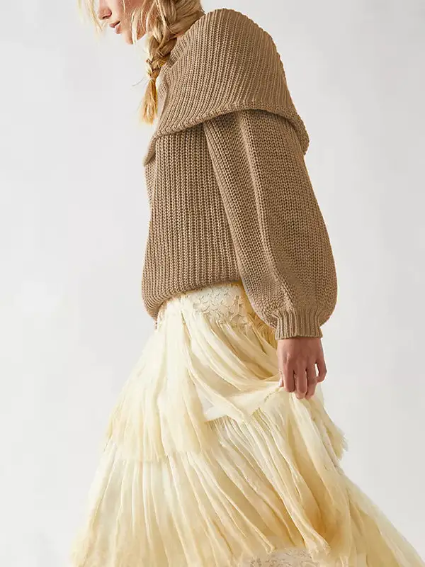 Paneled Round Neck Long Sleeve Relaxed Fit Sweater