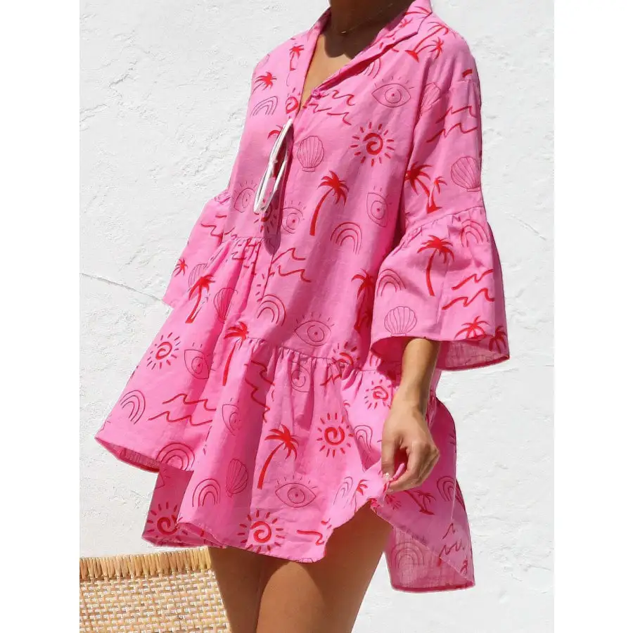 Button Detail Ruffled Hem Mini Dress