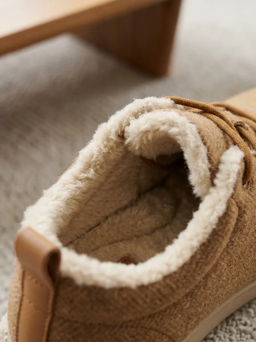 Everyday Herringbone Wool Lined Street Look Unisex Warm Wool Shoes