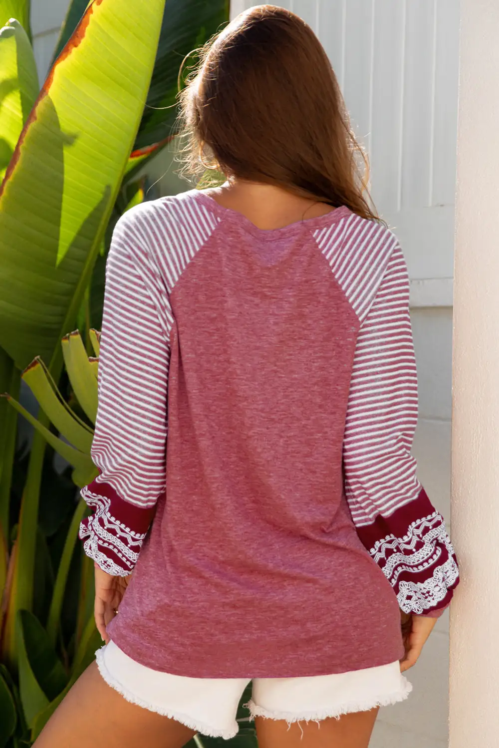Women's Striped Long Sleeve Raglan Sleeve Top