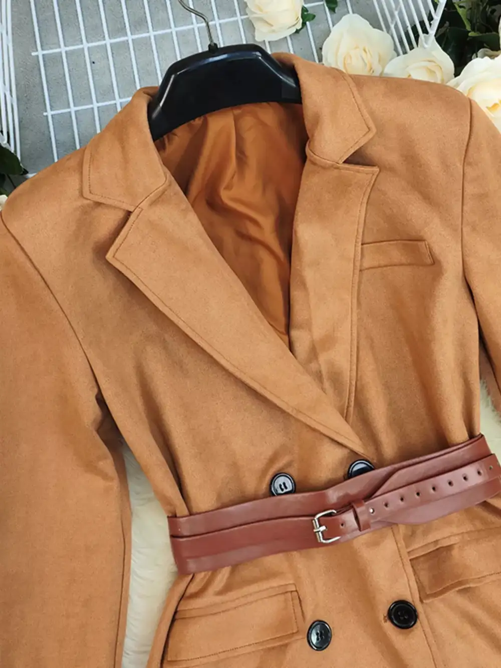 Tailored Double-Breasted Lapel-Collar Blazer