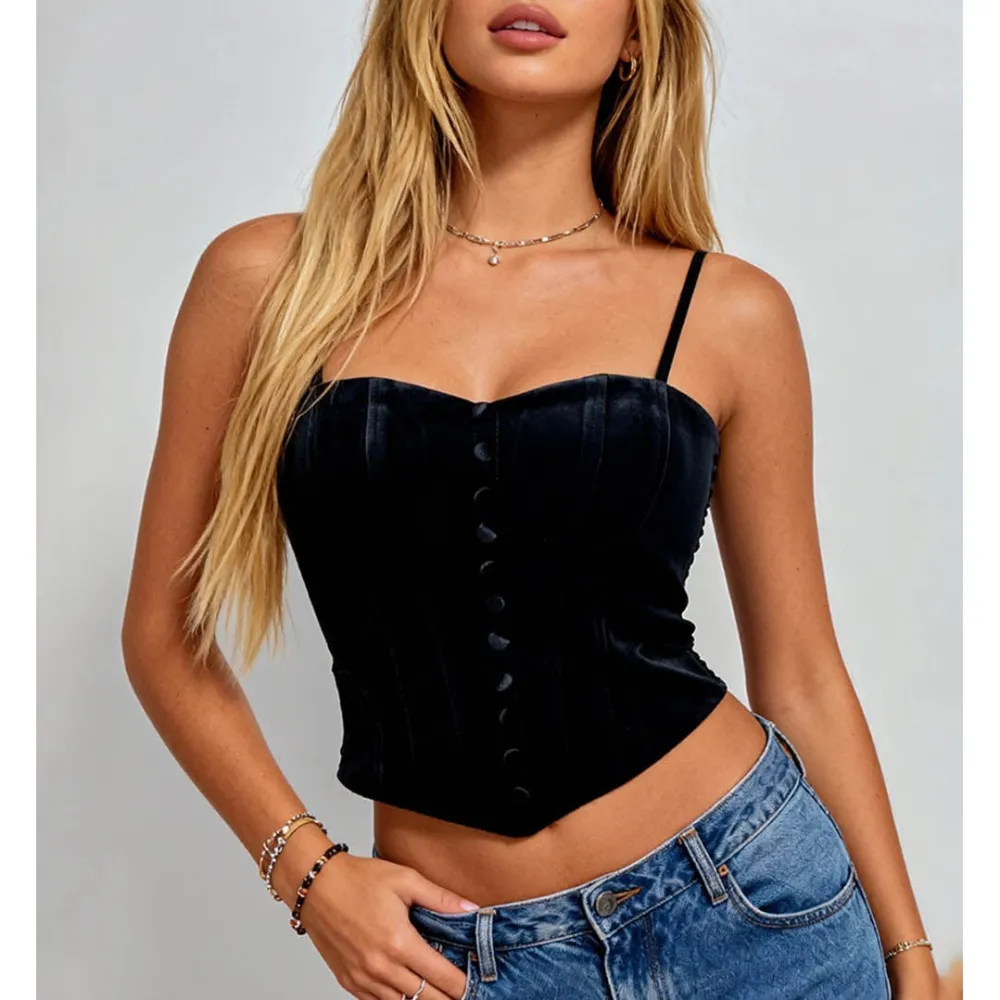 Velvet Pleated Corset Faux Button Front Cami Top