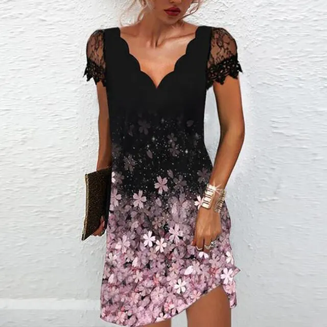 Women's A-Line V-Neck Short-Sleeve Lace Dress