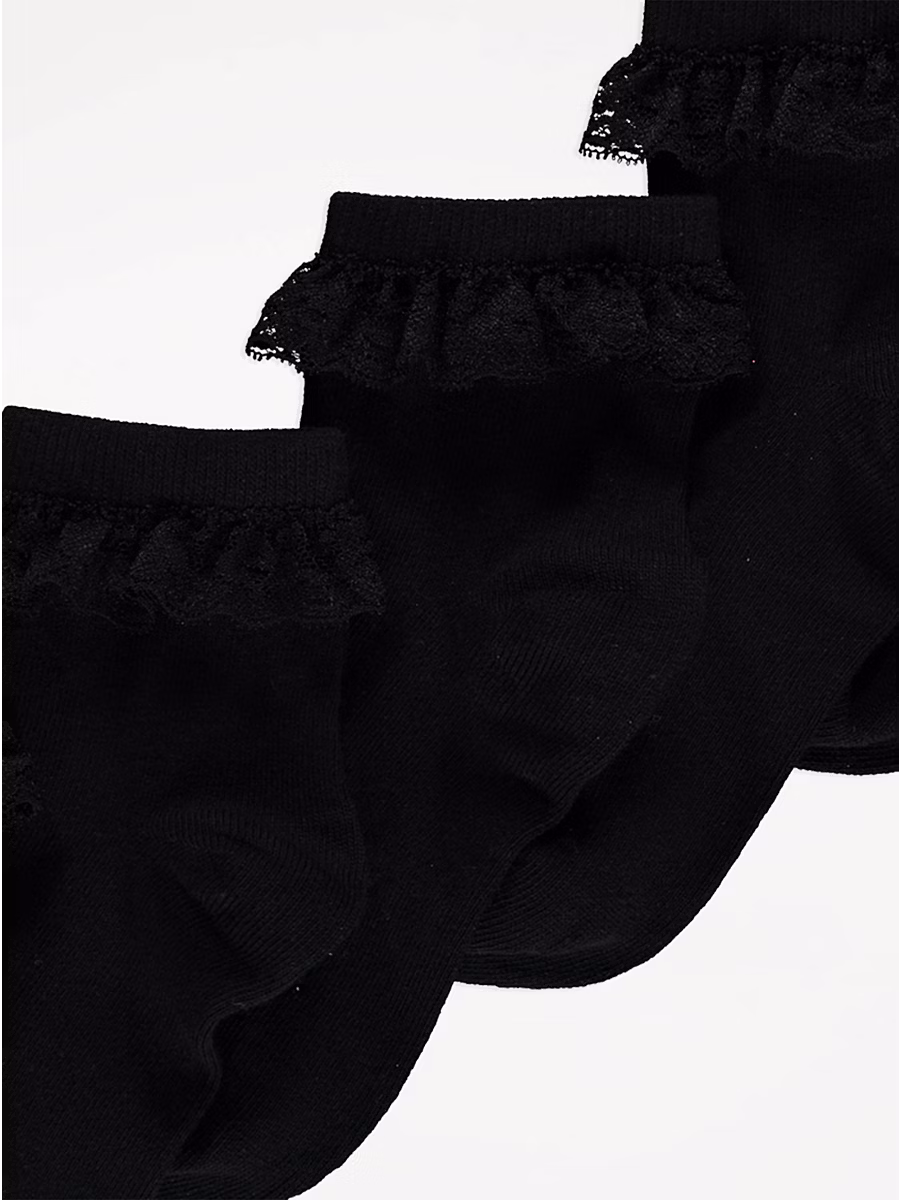 Black Lace Top Cotton Rich Ankle Socks 5 Pack detail 1