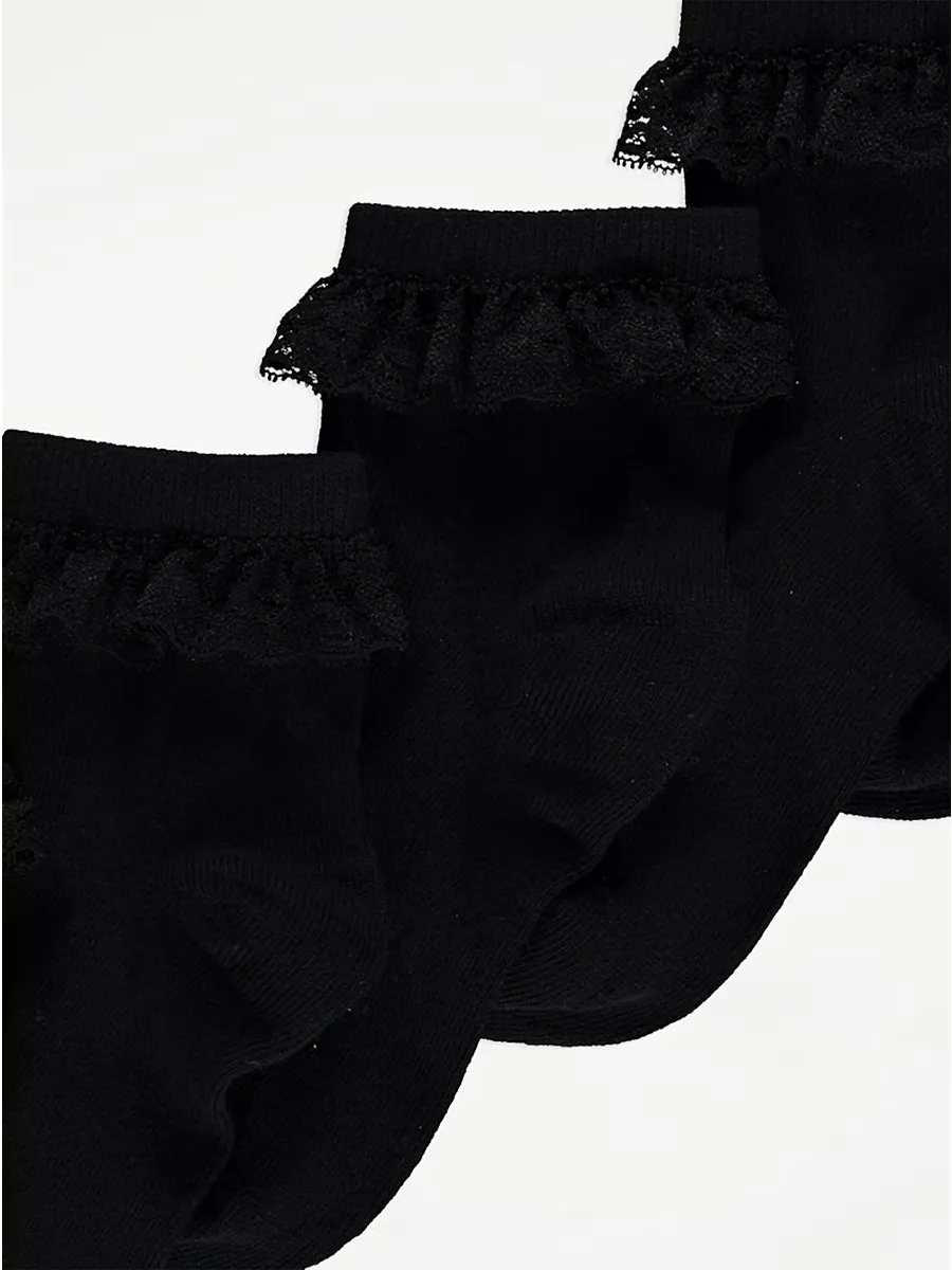 Black Lace Top Cotton Rich Ankle Socks 5 Pack