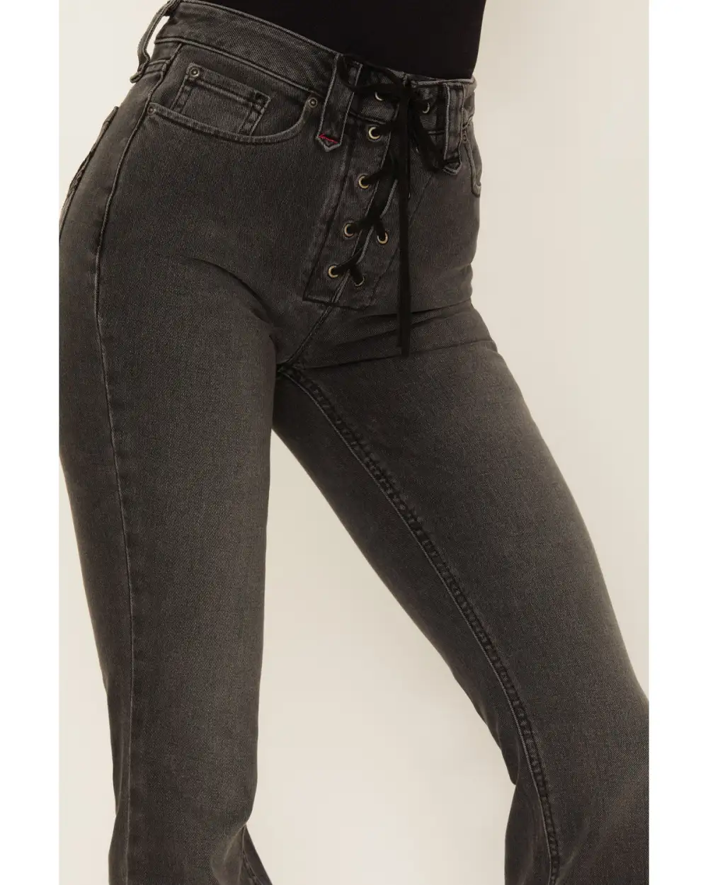 High Rise Bootcut Lace Up Panel Detail Jeans