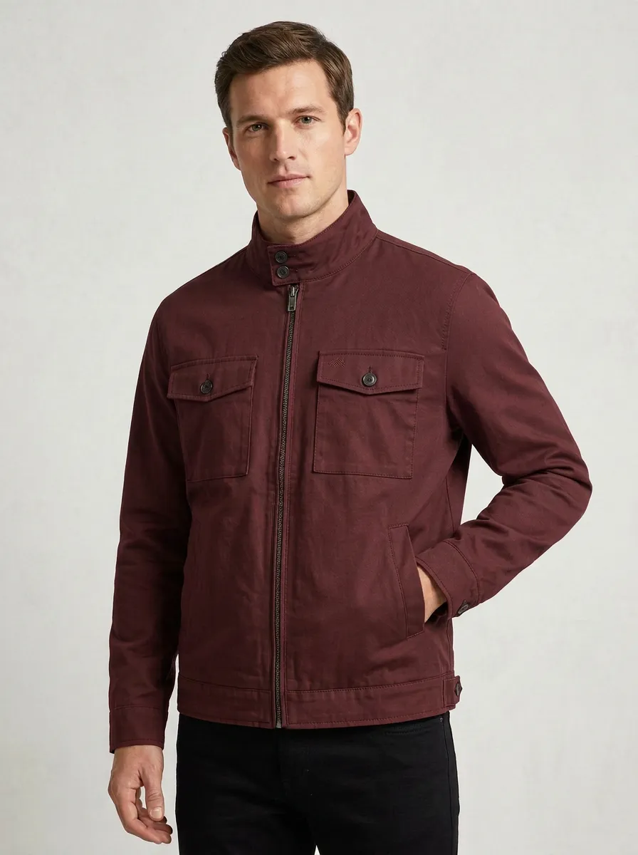 Men's Casual Minimalist Charcoal Grey Zip-Up Utility Jacket