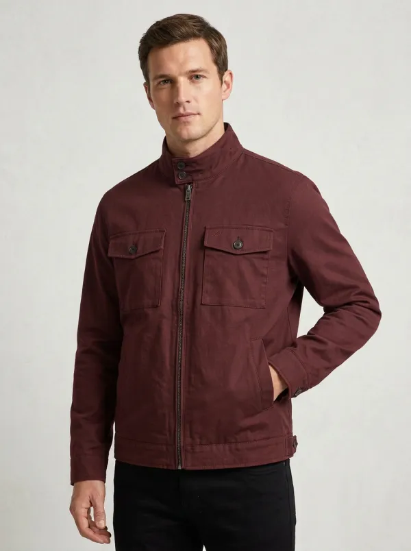 Men's Casual Minimalist Charcoal Grey Zip-Up Utility Jacket