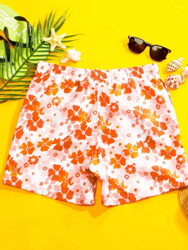 Men's Coastal Allover Print Floral Swim Trunks