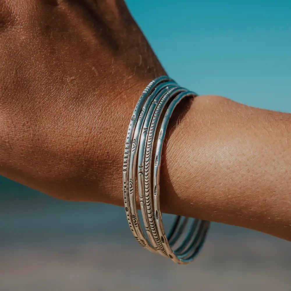 Sun Earth Hill Tribe Silver Bangle