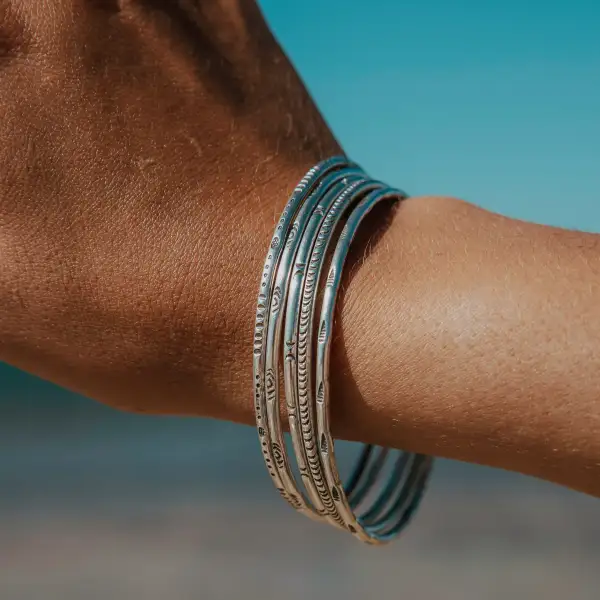 Sun Earth Hill Tribe Silver Bangle