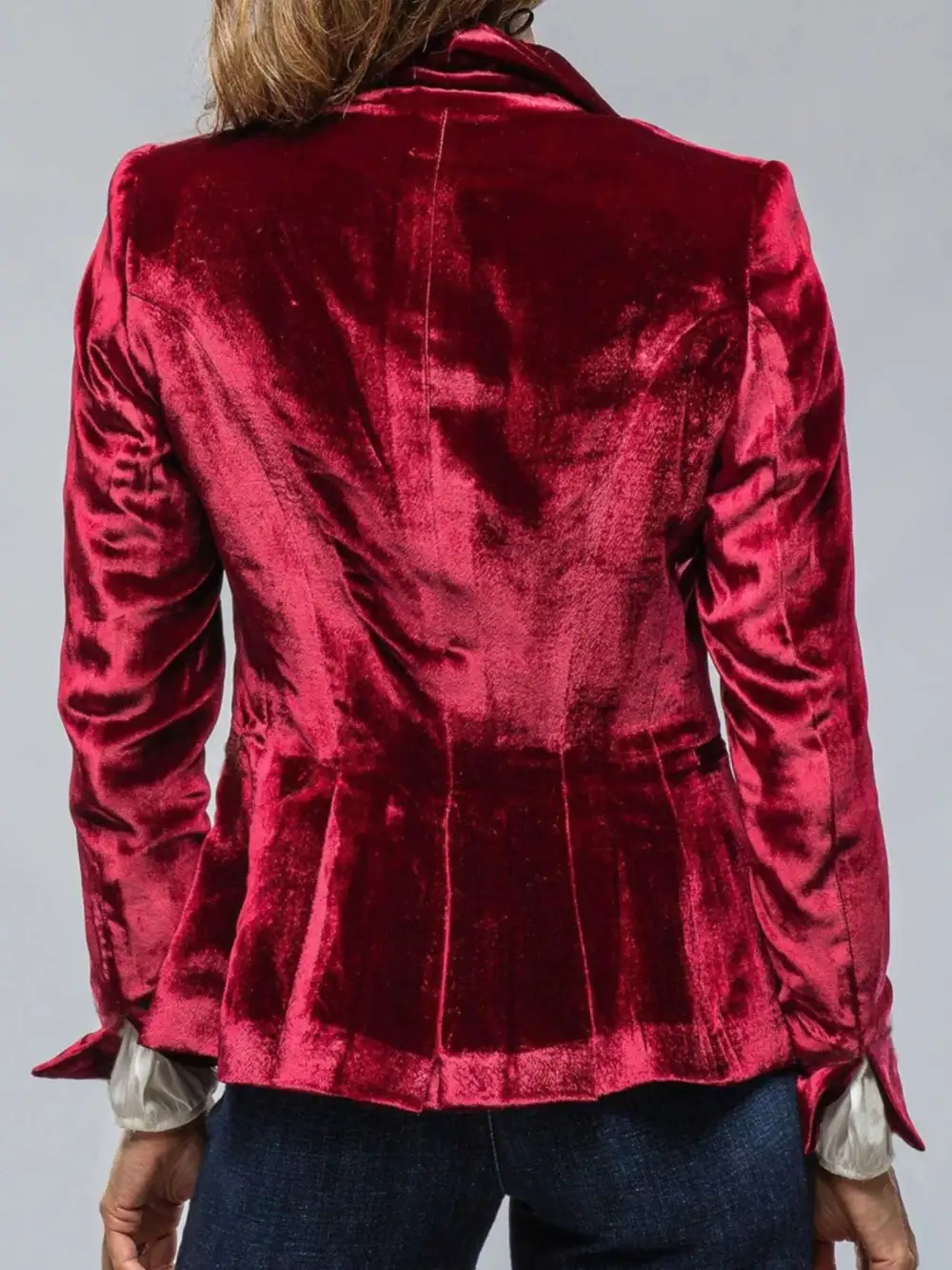 Button-Up Lapel-Collar Velvet Blazer