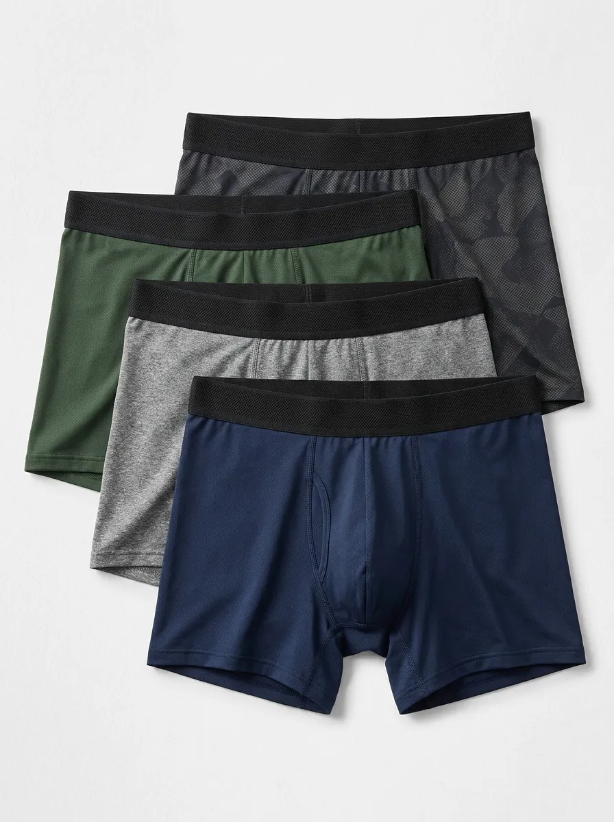 Mesh Breathable-Look Performance-Inspired Camo Motif Men's Boxer Briefs Four-Pack