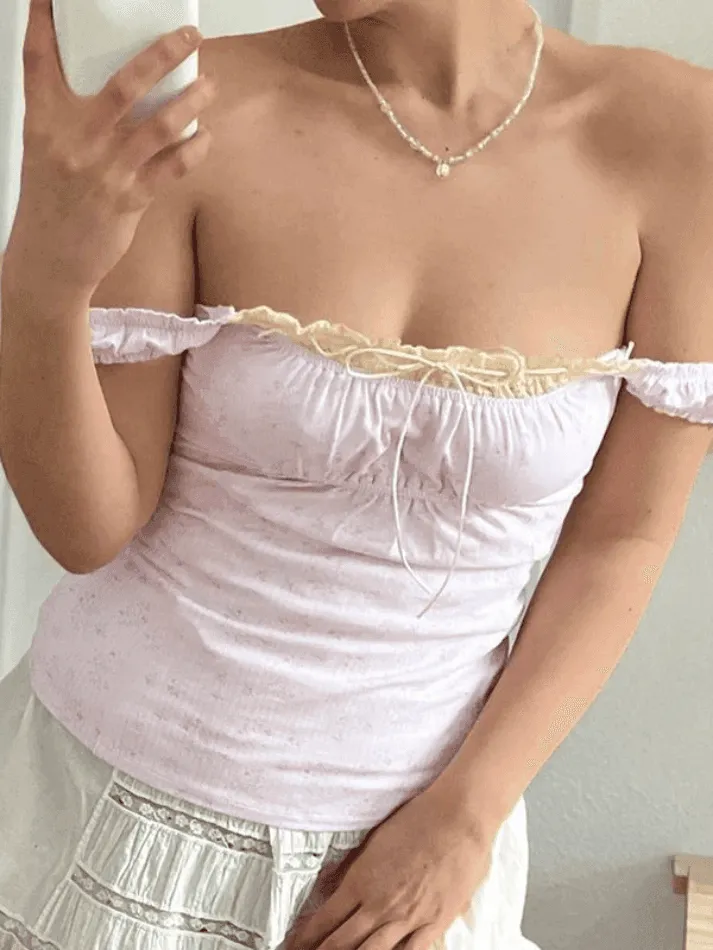 Crew-Neck Ruched Lace Floral Tank Top