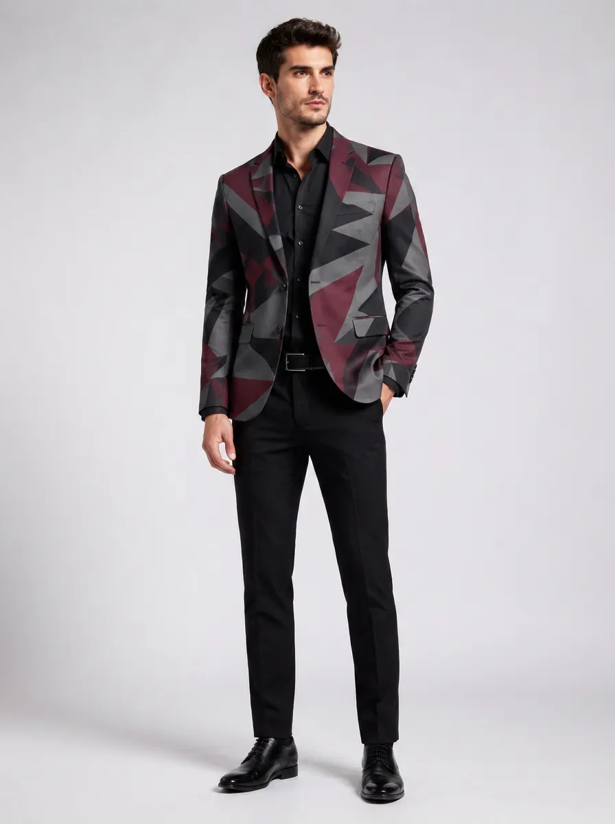 Men's Geometric Print Blazer with Geometric multi-panel print in, and