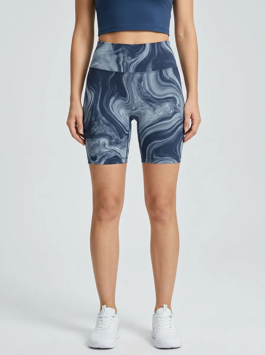 Women's High-Rise Marble-Swirl Biker Shorts