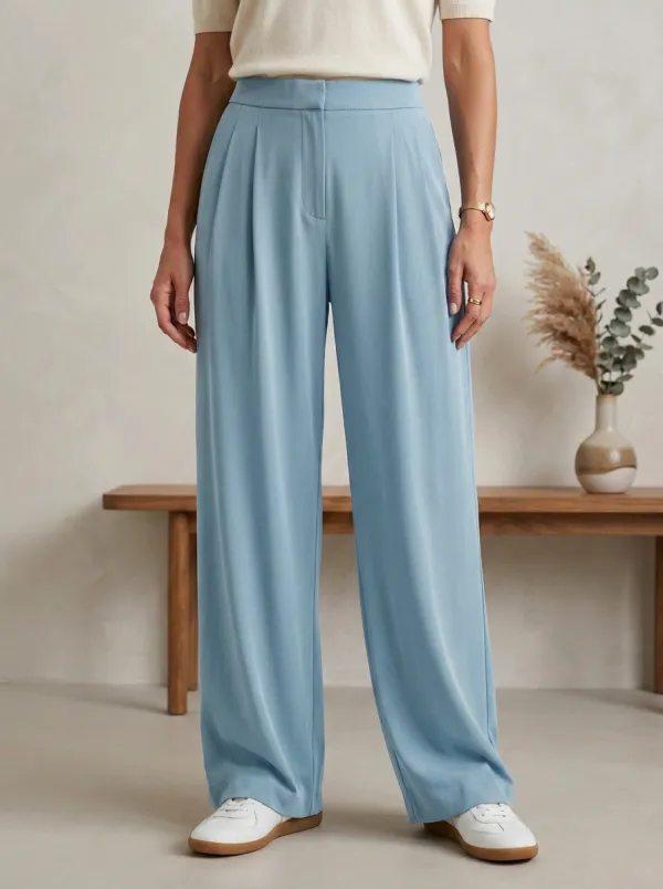 Pleated Minimal Relaxed Women's Wide-Leg Trousers