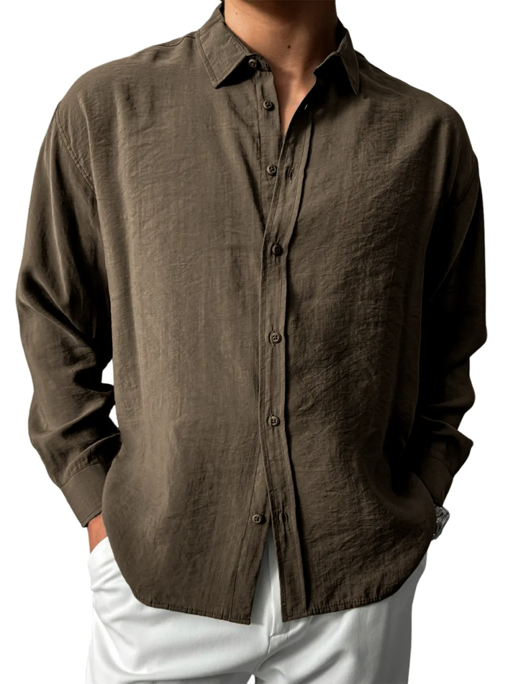 Easy Fit Long Sleeve Button Front Shirt