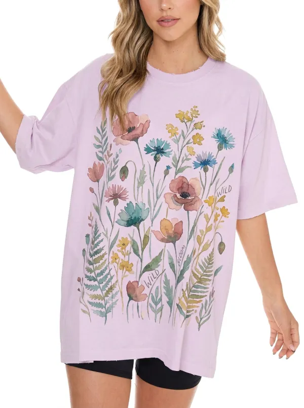 Women's Nature Wildflower Watercolor Graphic T-Shirt