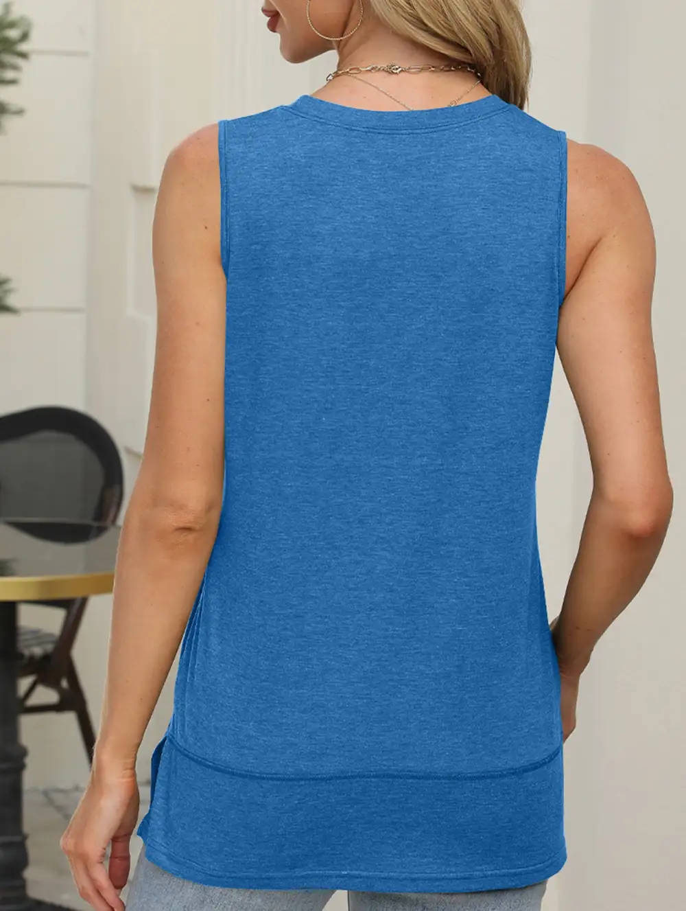 Sleeveless Crew Neck Slit Top