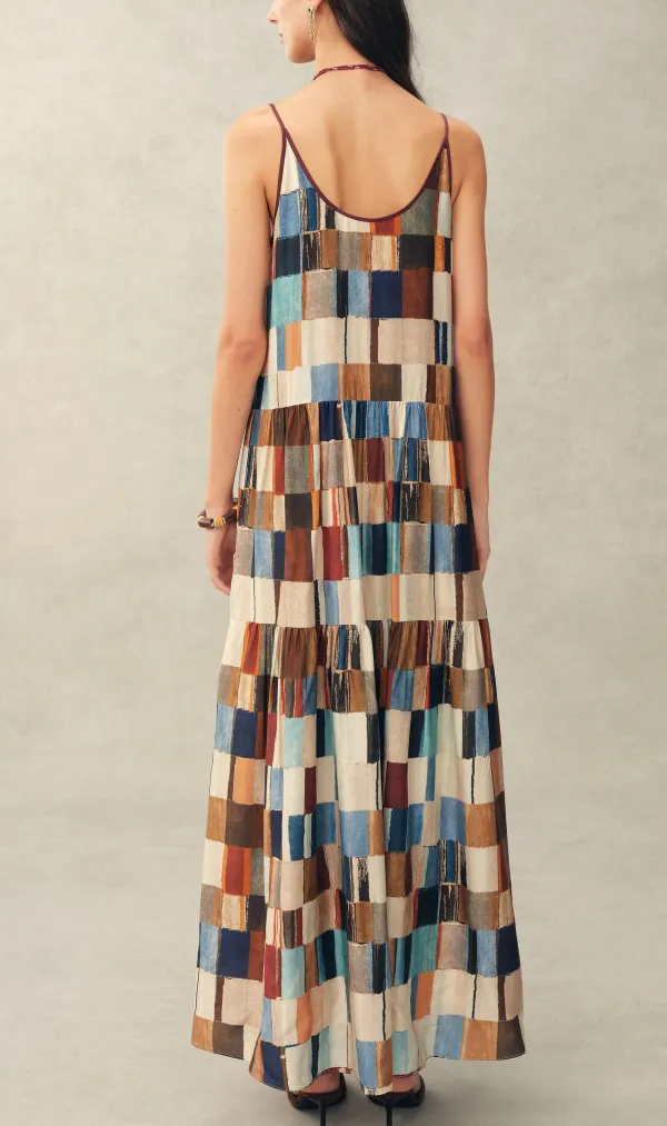Mosaic Print Printed Silk Blend Maxi Robe Dress