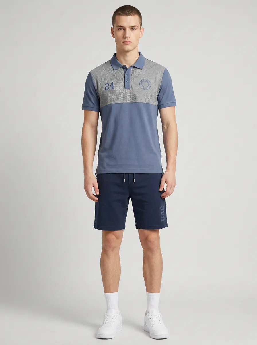 Men's Casual Sporty Number 24 Printed Polo Shirt and Shorts Set