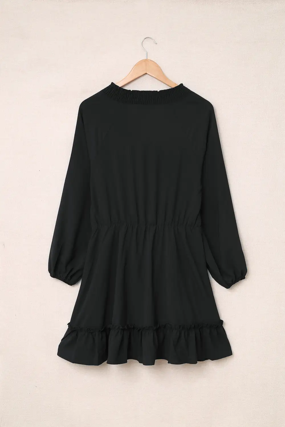Bubble Sleeve Split Neck Ruffle Tunic Dress