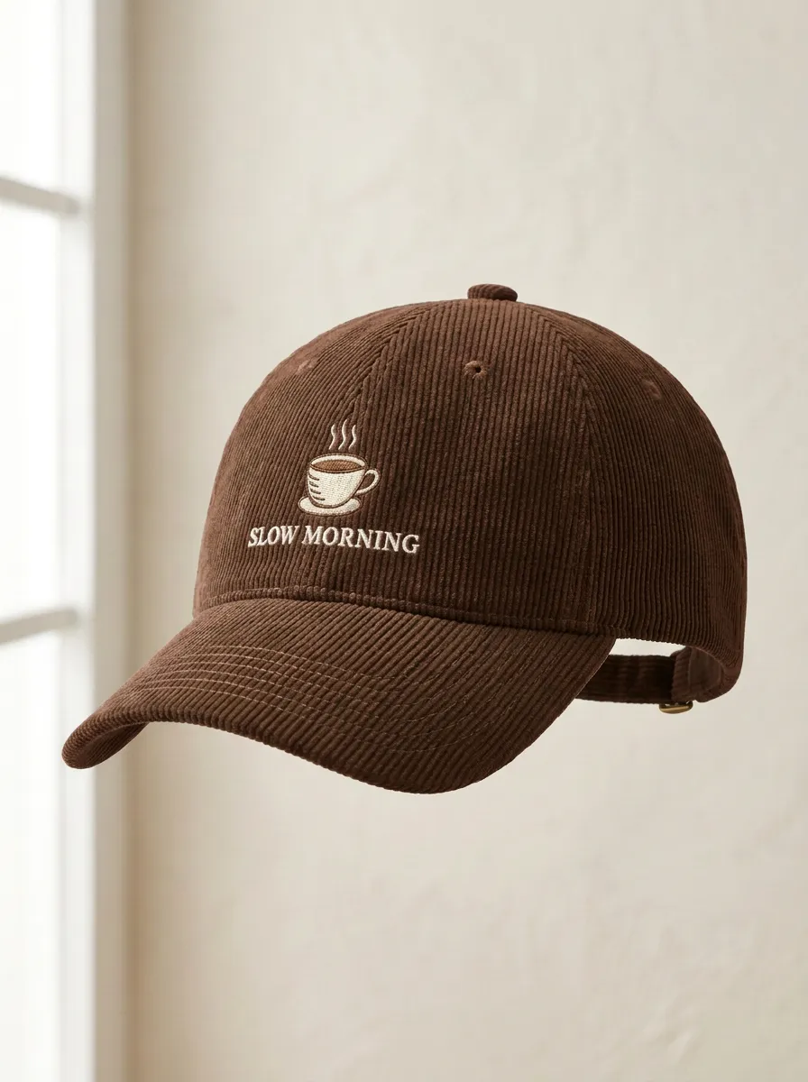 Classic Coffee-Lover Slow-Morning Corduroy Embroidered Unisex Baseball Cap