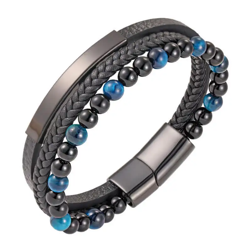 Braided Leather Tiger Eye Multi Layer Bracelet