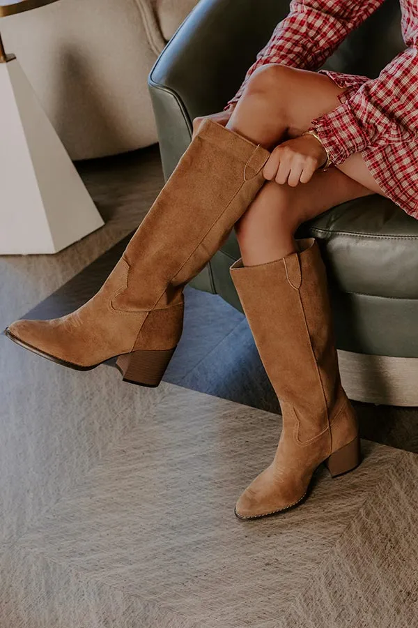 Faux Suede Western High Heel Cowboy Boots
