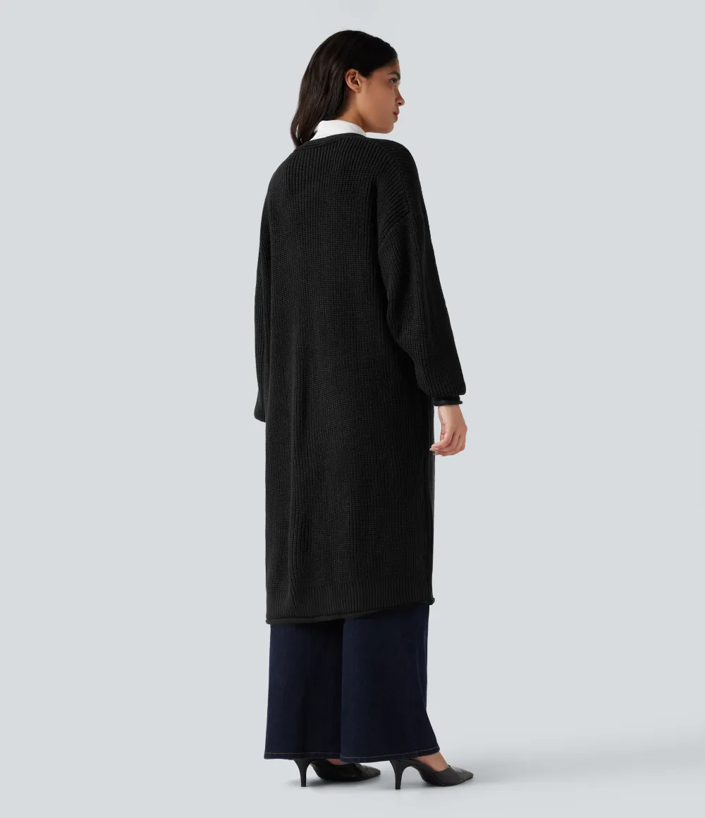 Long Sleeve Open Front Longline Sweater Knit Work Cardigan