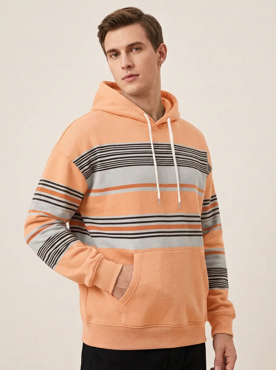 Men's Casual Fashion Striped Print Hoodie