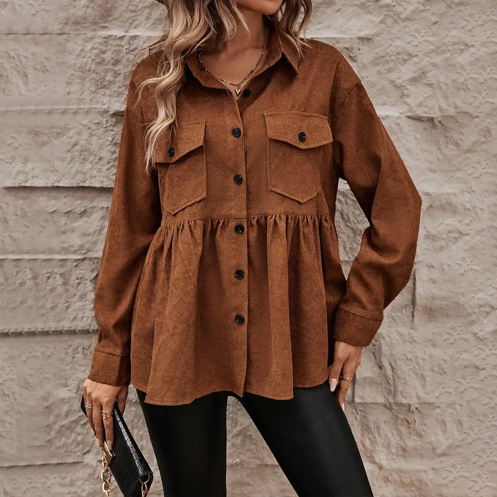Graceful Daywear Peplum Button Front Blouse