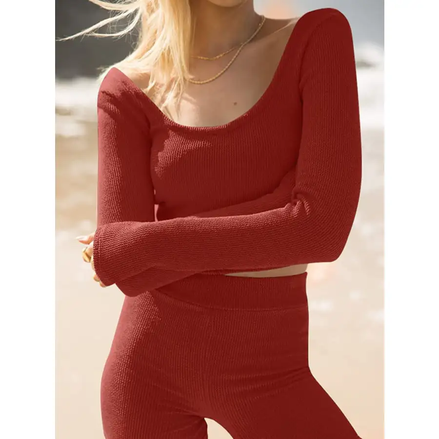 Scoop Neck Long Sleeve Top and Shorts Set