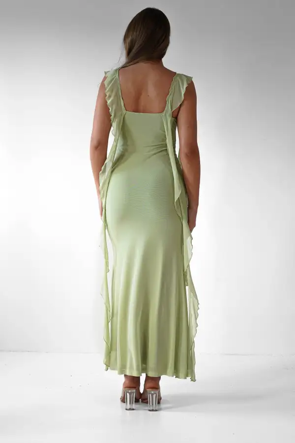  Ruffle Maxi Evening Dress