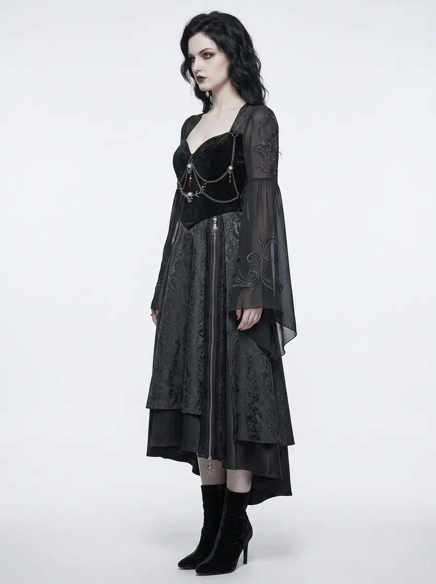 Women's Gothic Victorian Chain Skull Embroidered Printed Top