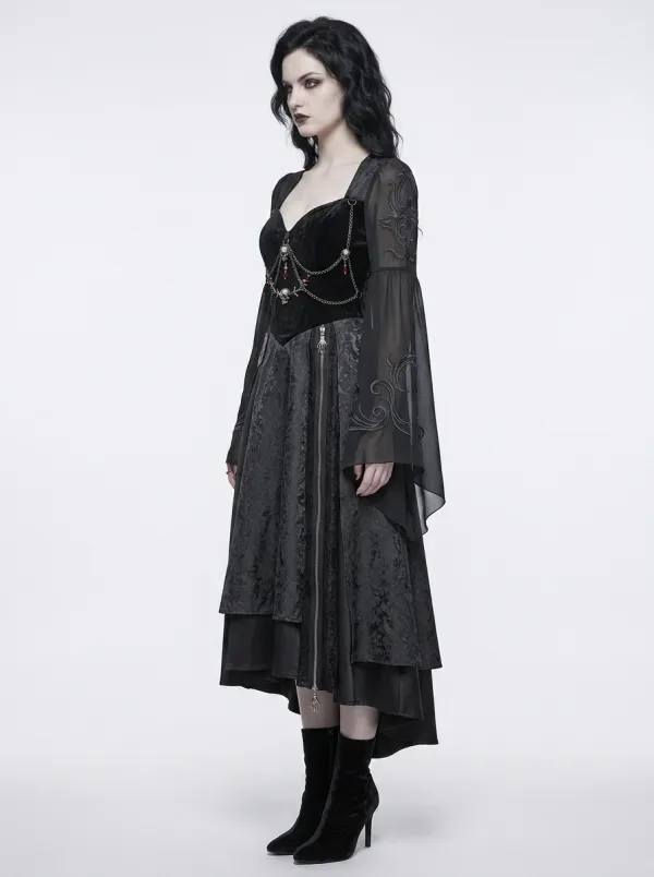 Women's Gothic Victorian Chain Skull Embroidered Printed Top