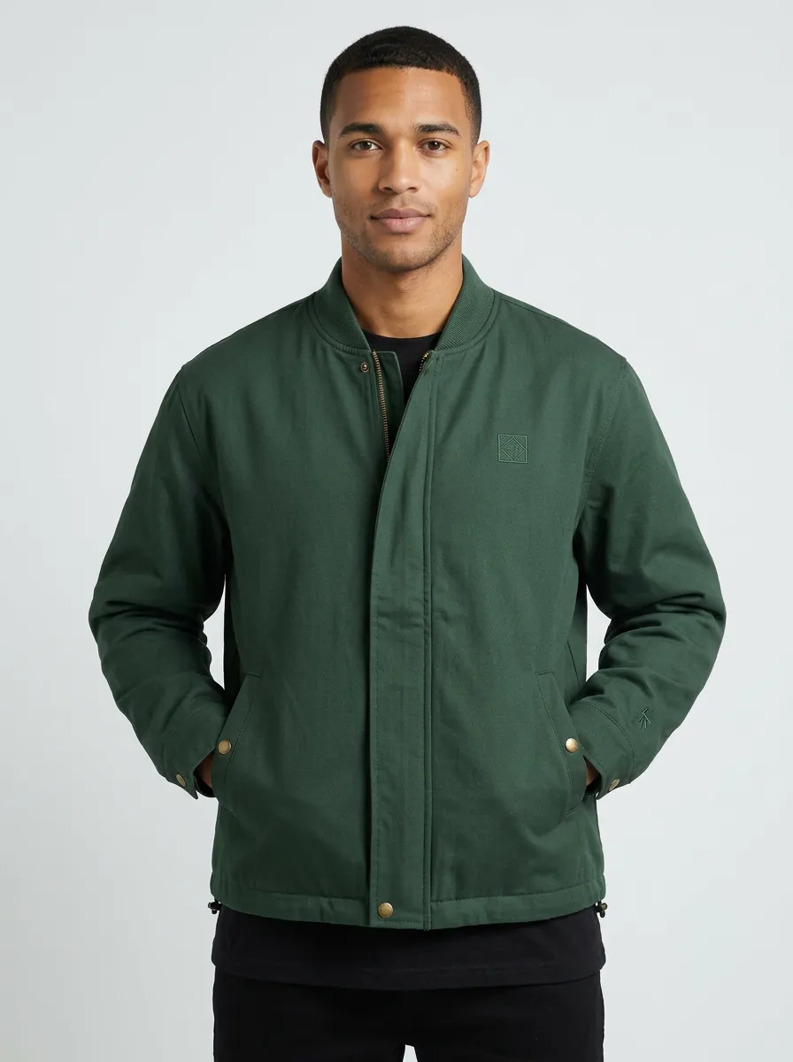 Men's Minimalist Green Embroidered Bomber Jacket