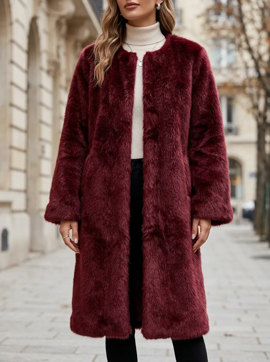 Textured Faux Fur Winter Coat