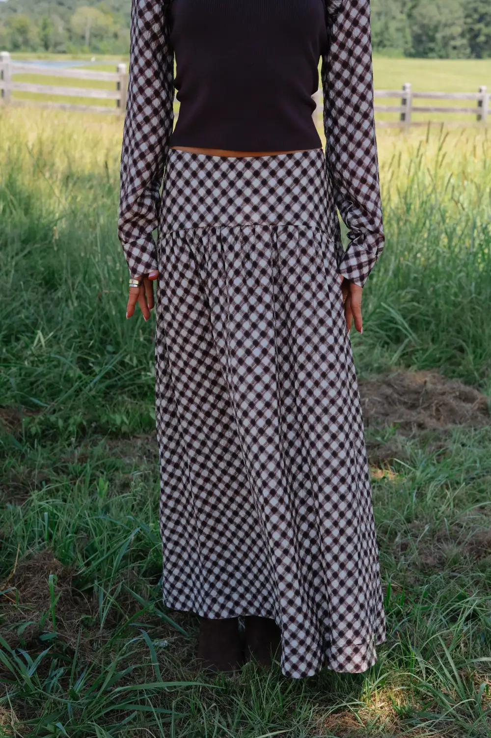 Classic Plaid Mid Rise Maxi Skirt