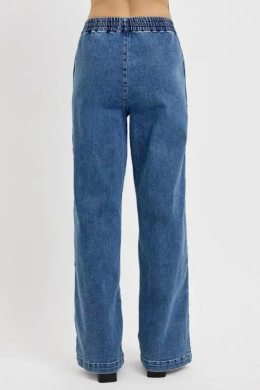 Modern Wide Leg Elastic Waist Denim Jeans