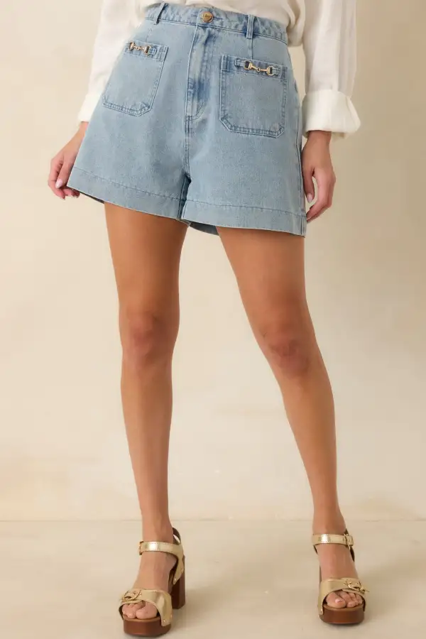 Light Wash Denim Casual Shorts